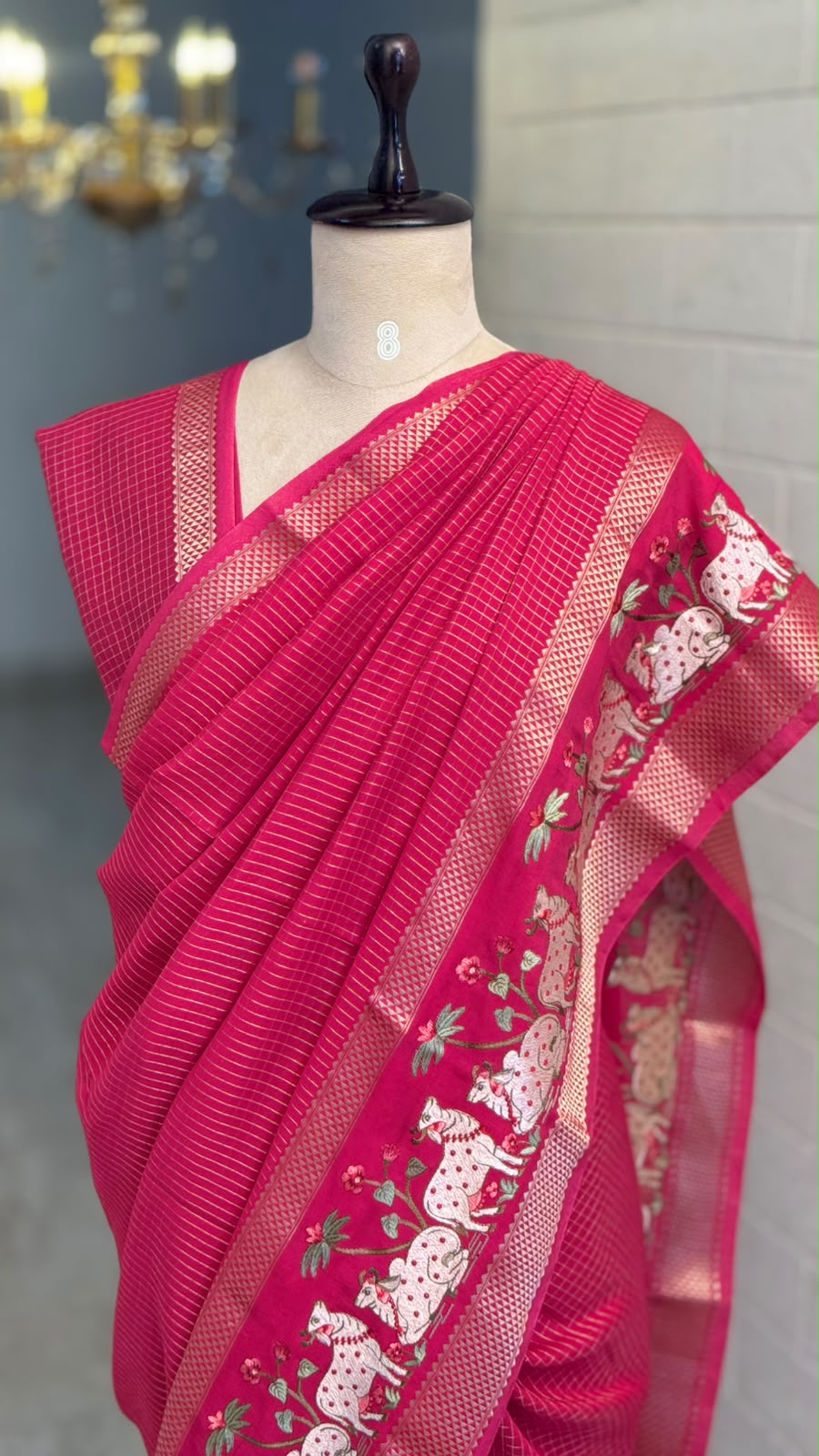 Blended Viscose Checks Pichwai Saree