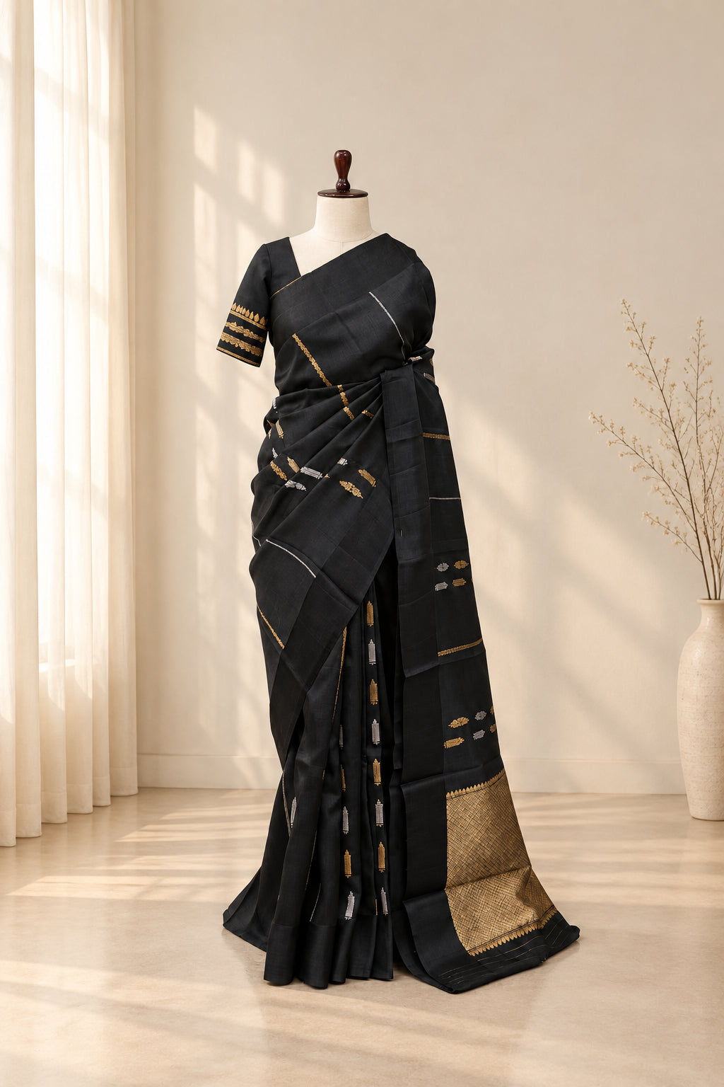 Pure Raw Mango Khatan Silk Black Saree