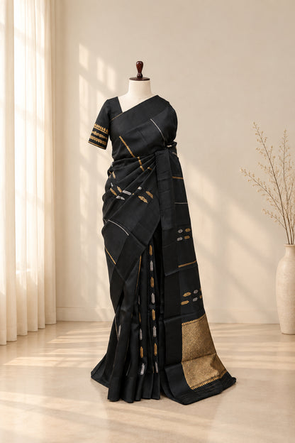 Pure Raw Mango Khatan Silk Black Saree
