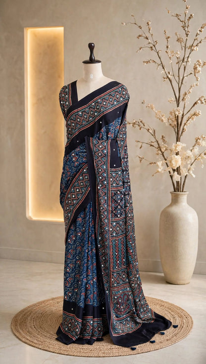 Pure Modal Mirror Work Saree