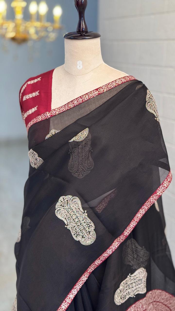 Pure Kora Silk Black Saree