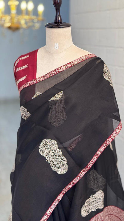 Pure Kora Silk Black Saree