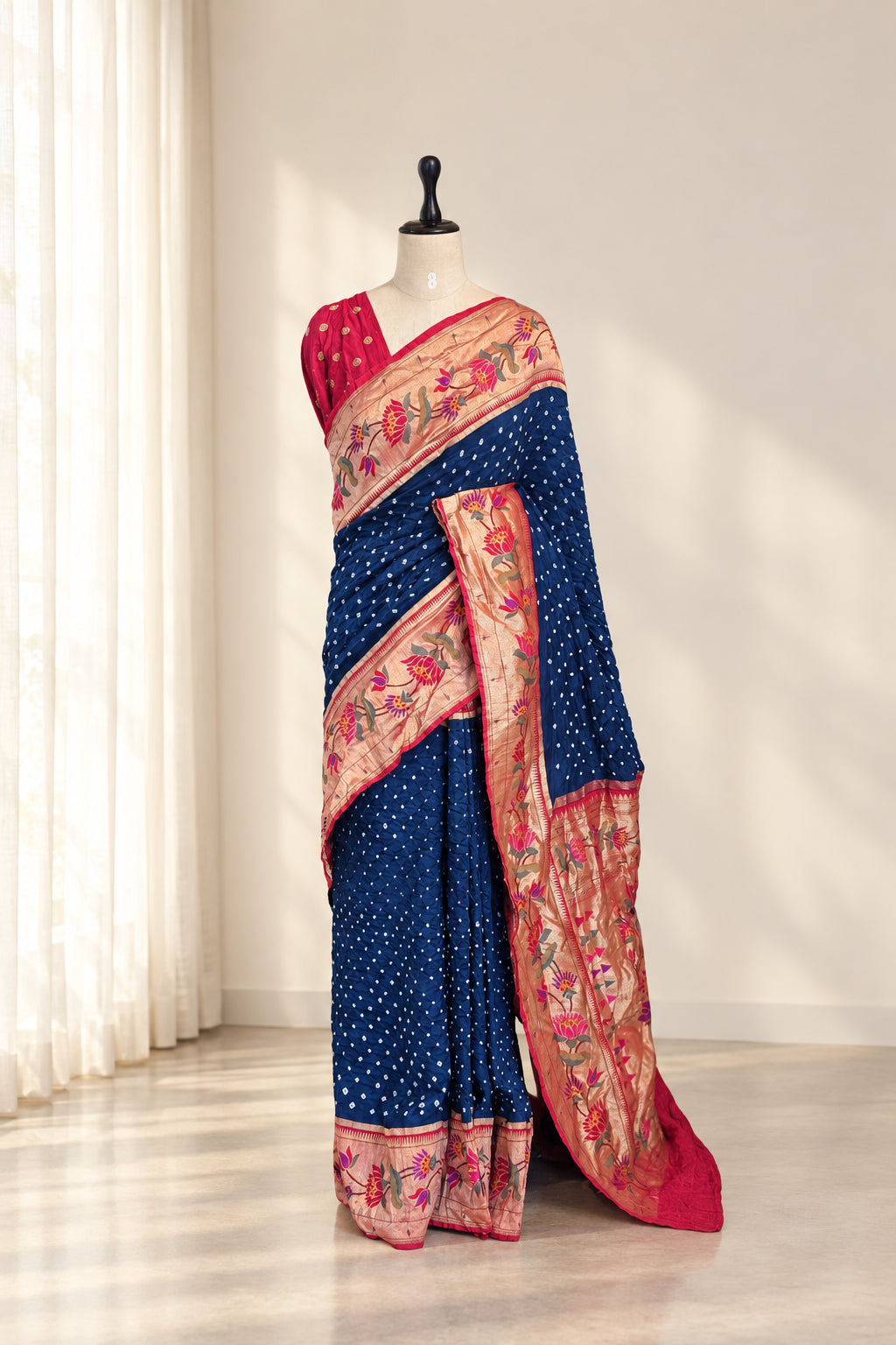 Blended Gaji Silk Bandhini Paithani Saree