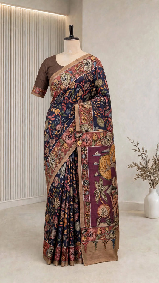 Korean Tussar Kalamkari Saree