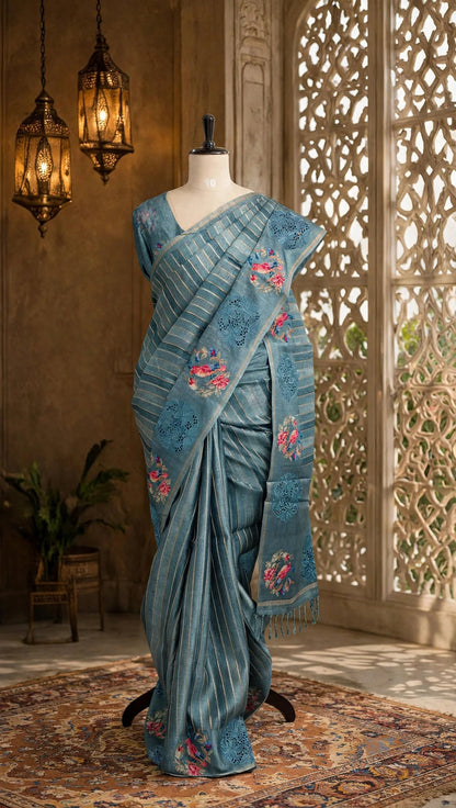 Blended Tussar Cutwork Saree