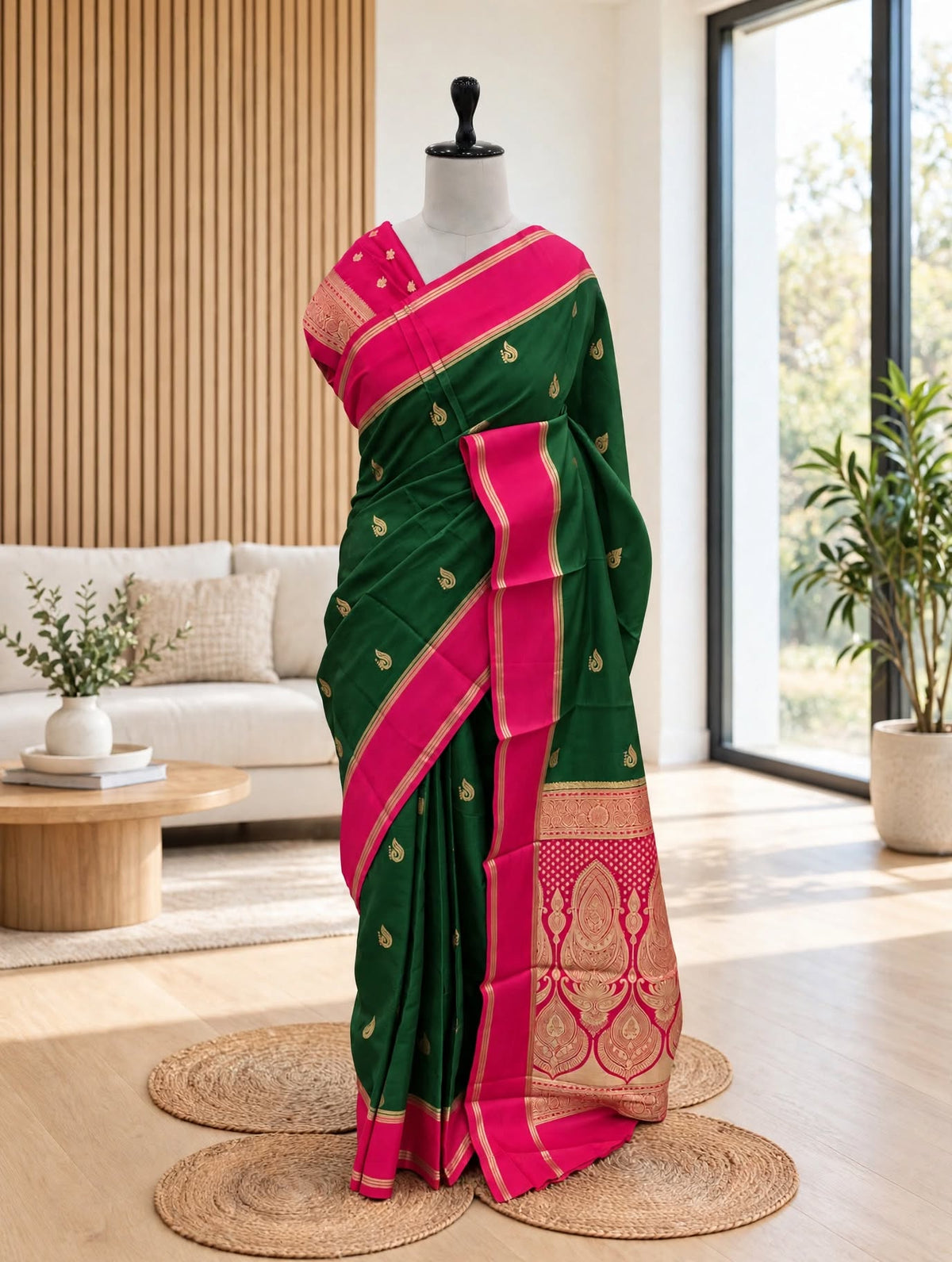 Gaji Silk Contrast Gap Border Saree
