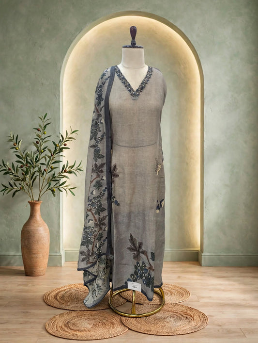 Chanderi Kantha Unstitched Suit