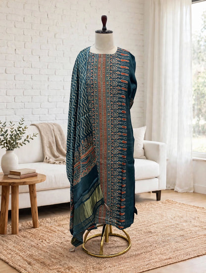 Green Ajrak Suit