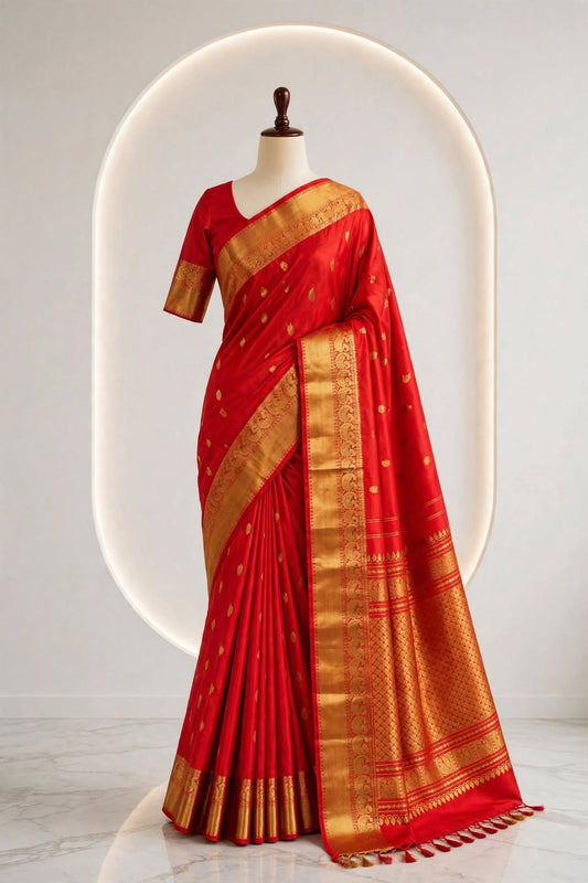 Red Gold Woven Kanjivaram Silk Saree