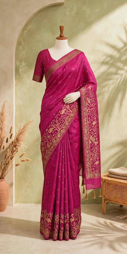 Moonga Tussar Flamingo Saree