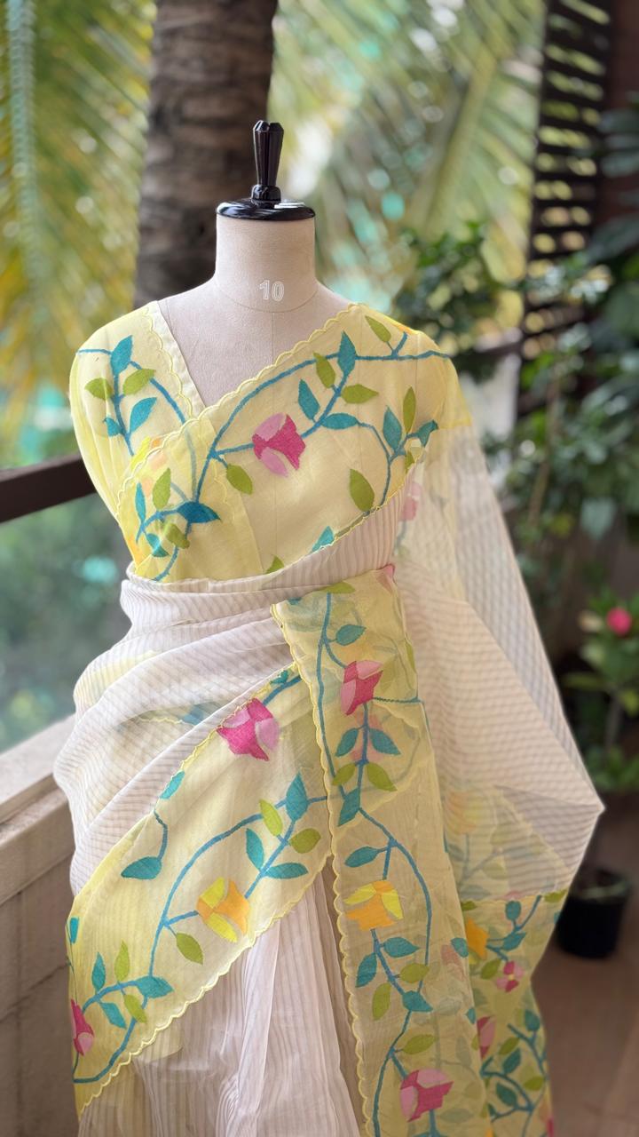 Pure Kora Dhakai Jamdhani Border Saree