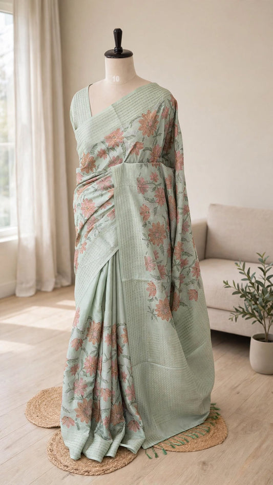 Blended Tussar All Over Floral Saree