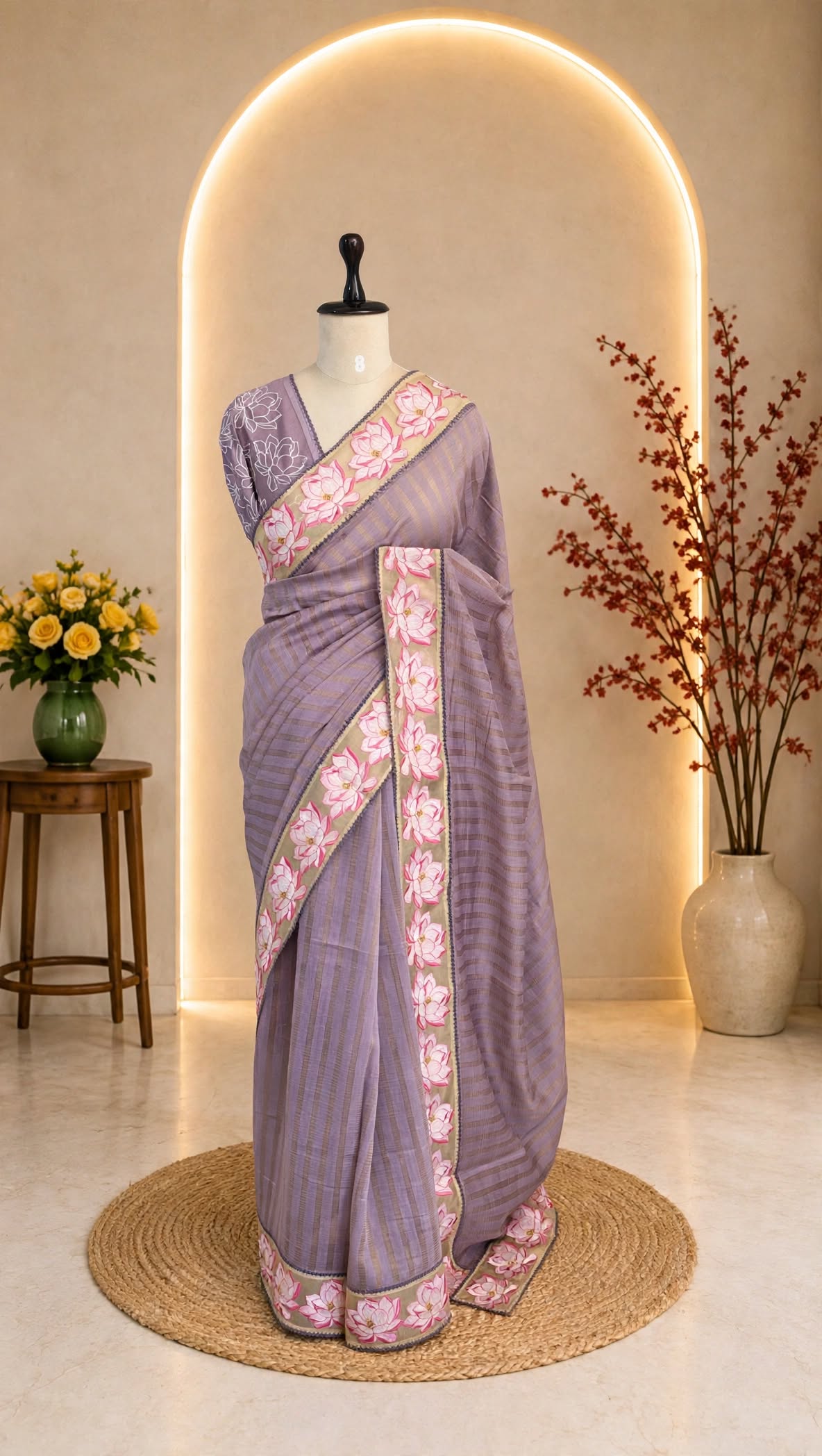 Pure Chanderi Silk Saree Lavender