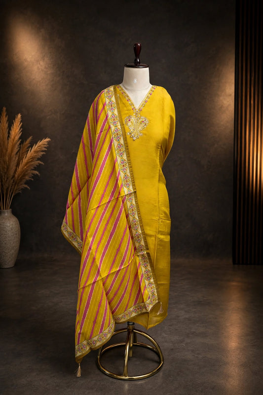 Yellow Silk Unstitched Suit