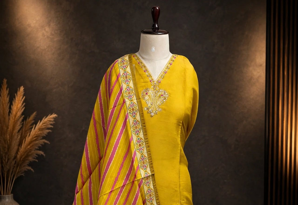 Yellow Silk Unstitched Suit