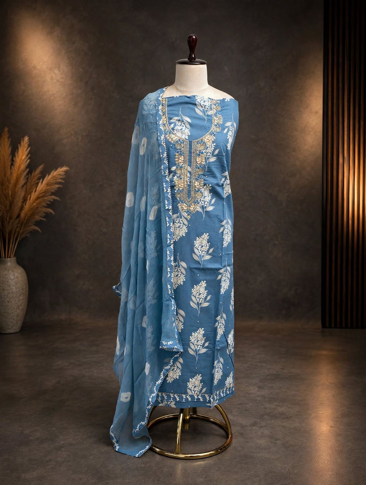 Cotton Embroidered Unstitched Suit