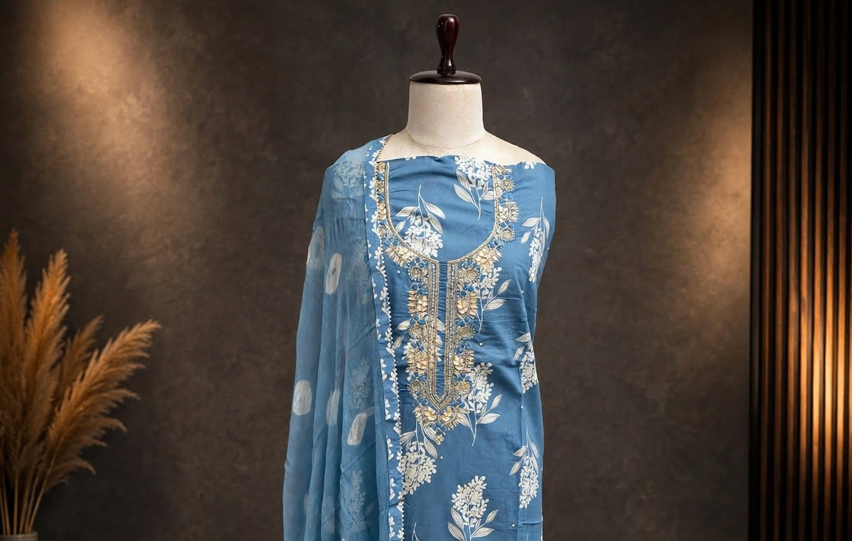 Cotton Embroidered Unstitched Suit
