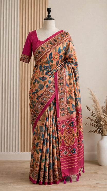 Korean Tussar Kalamkari Saree