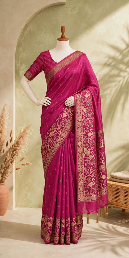 Moonga Tussar Flamingo Saree