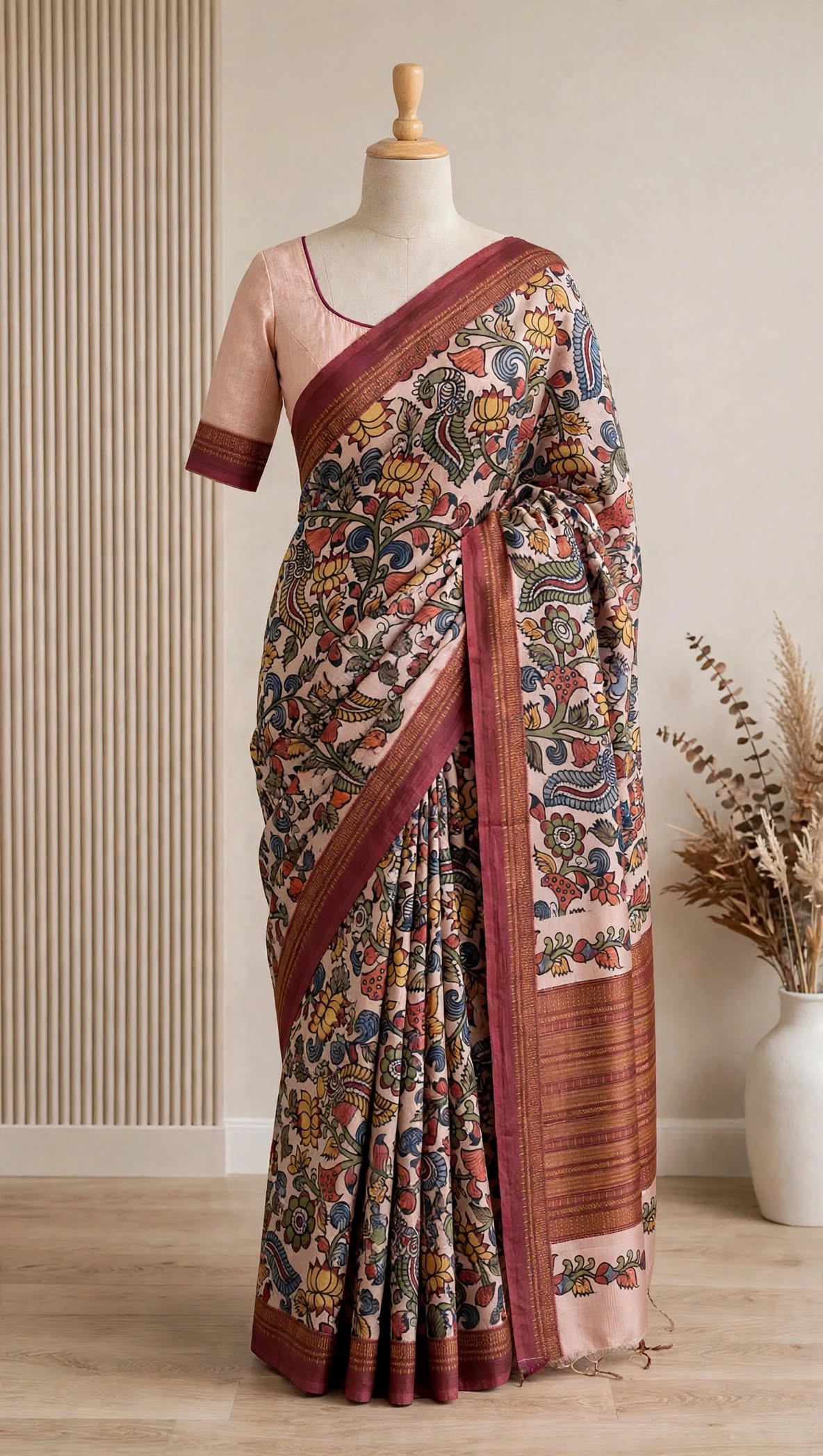 Korean Tussar Kalamkari Saree