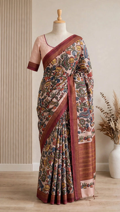 Korean Tussar Kalamkari Saree