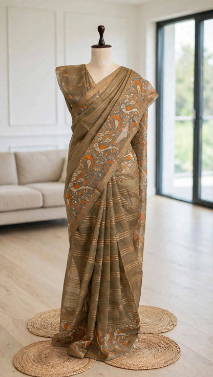 Blended Organza Kalamkari Saree