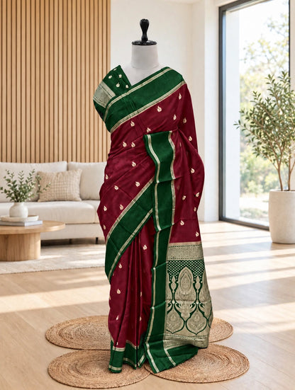 Gaji Silk Contrast Gap Border Saree