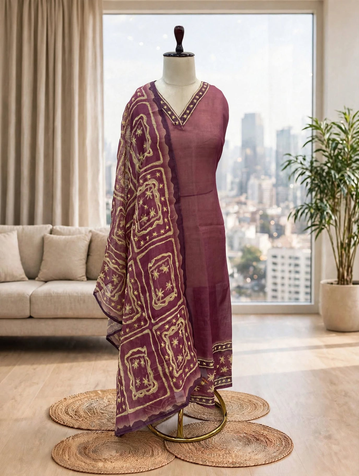Linen Kantha Unsticthed Suit