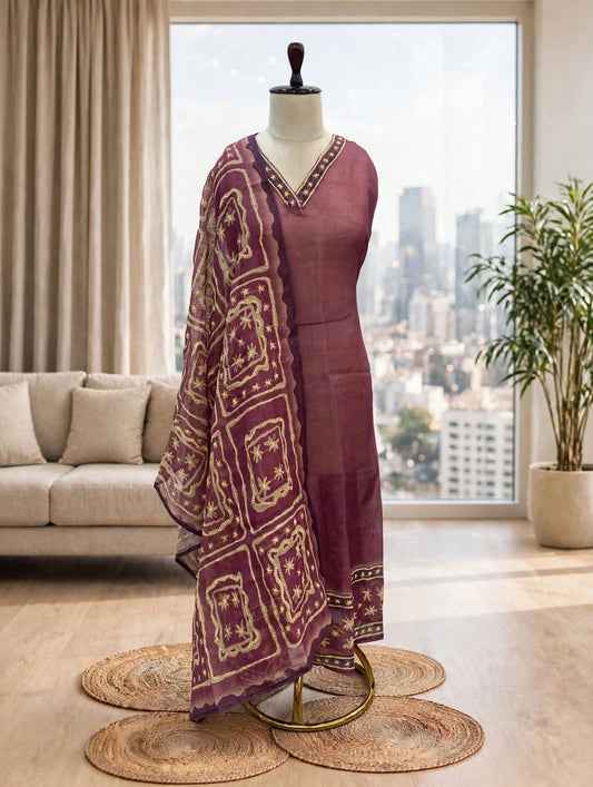 Linen Kantha Unsticthed Suit