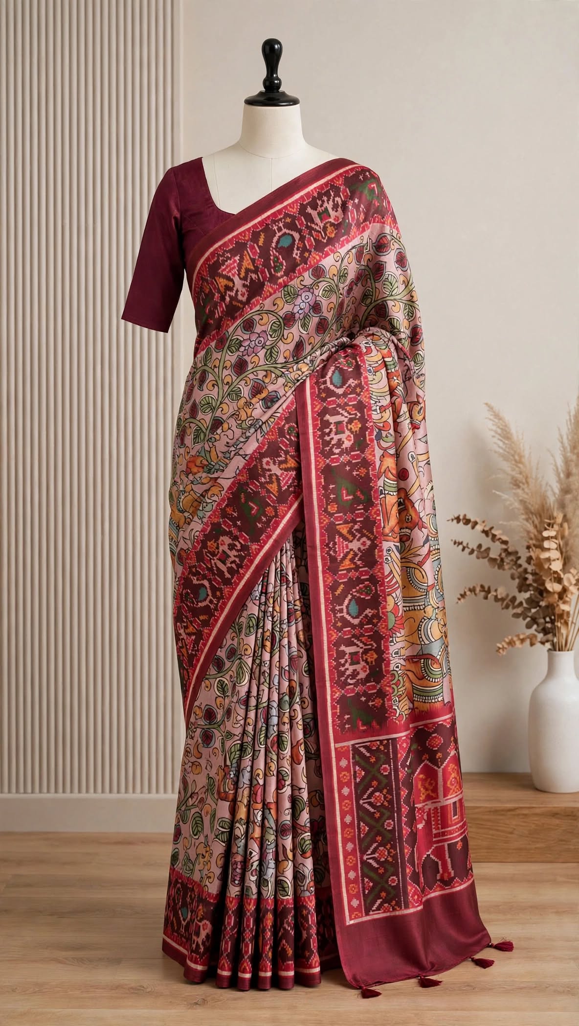 Korean Tussar Kalamkari Saree