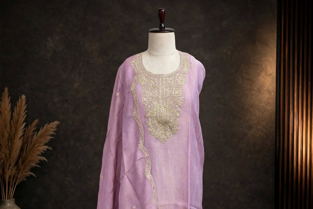 Lavender Shimmer Unstitched Suit