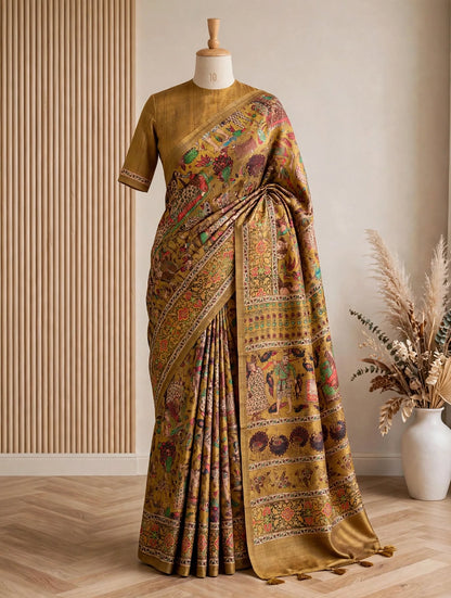 Korean Tussar Kalamkari Saree