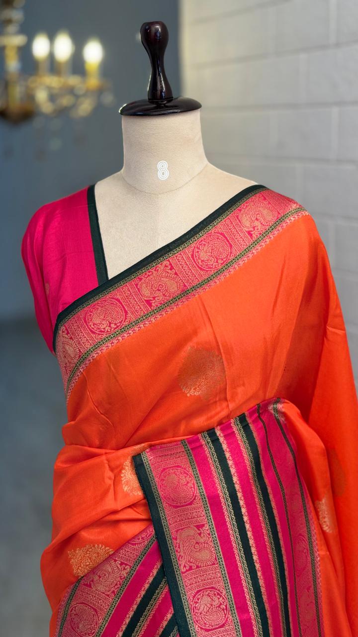 Blended Viscose Pattu Contrast Saree