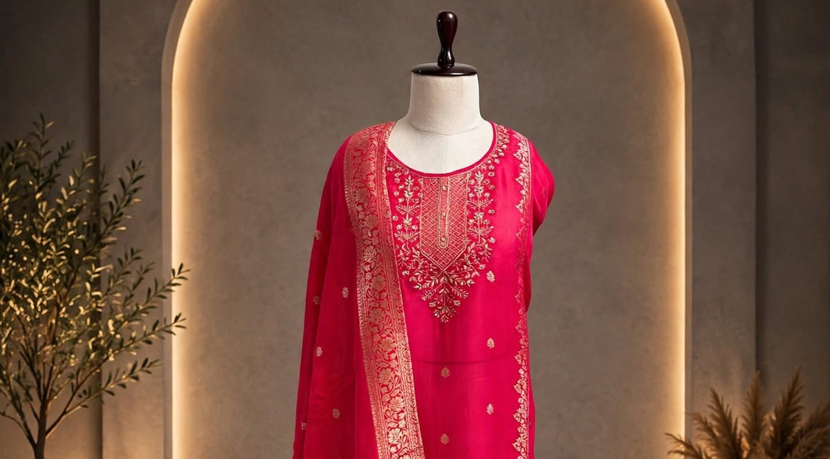 Rani Pink Silk Unstitched Suit