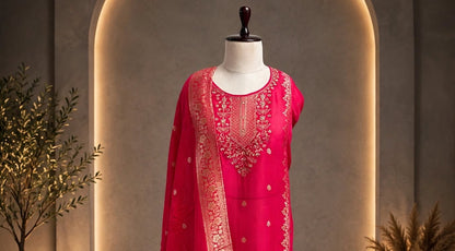 Rani Pink Silk Unstitched Suit