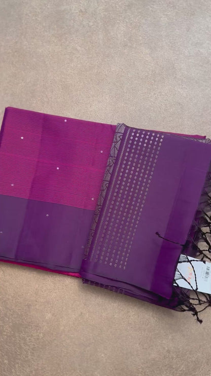 Purple & Wine Silver Zari Woven Soft Silk Saree