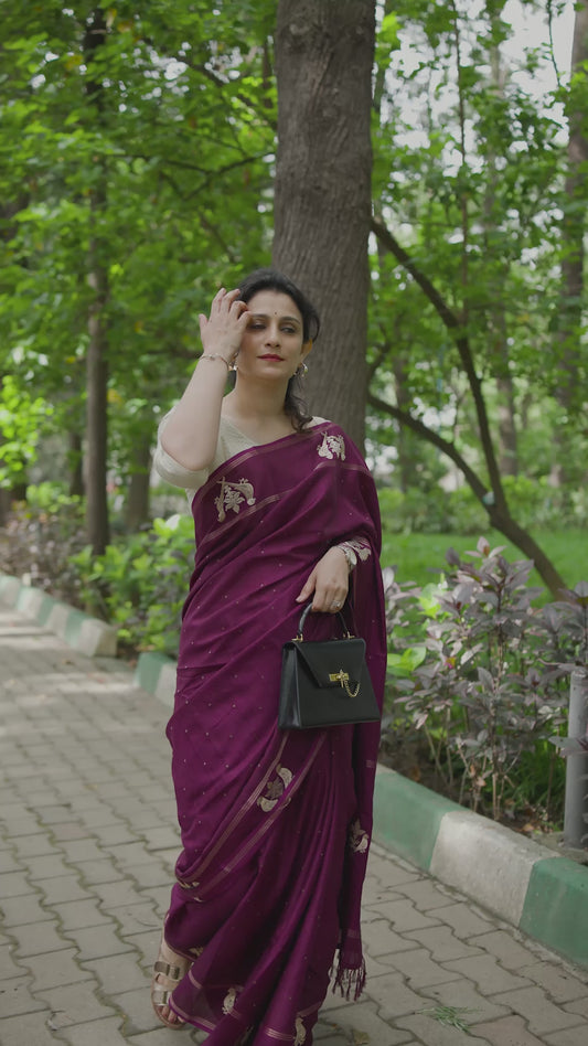 Deepthi's Wine Blended Tussar Saree