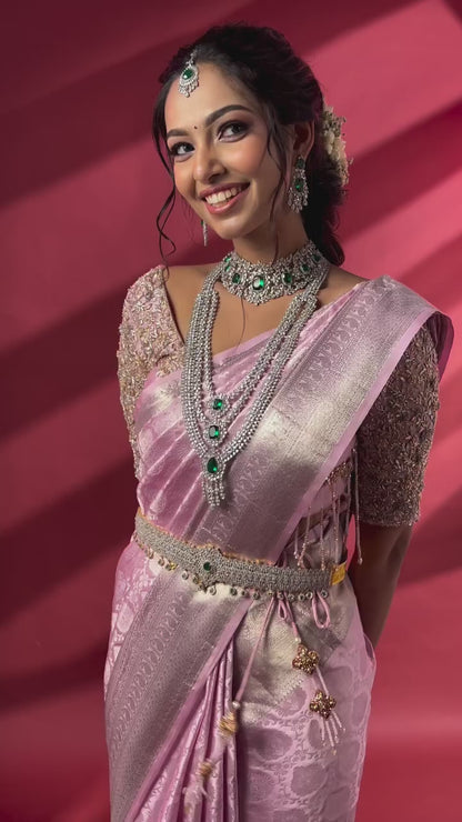 Pink Silver Woven Silk