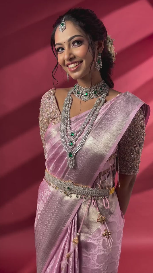 Pink Silver Woven Silk