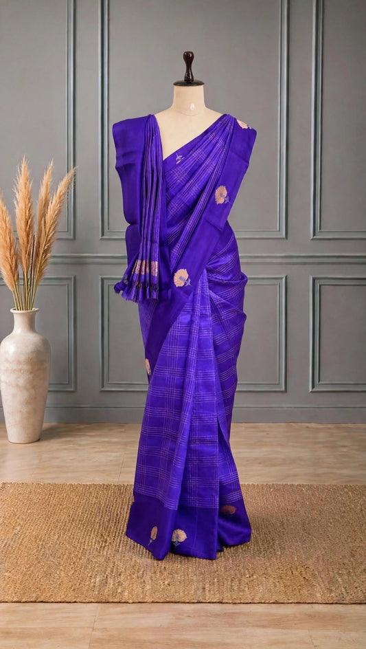 Pure Raw Mango Khatan Silk Blue Saree