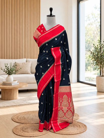 Gaji Silk Contrast Gap Border Saree