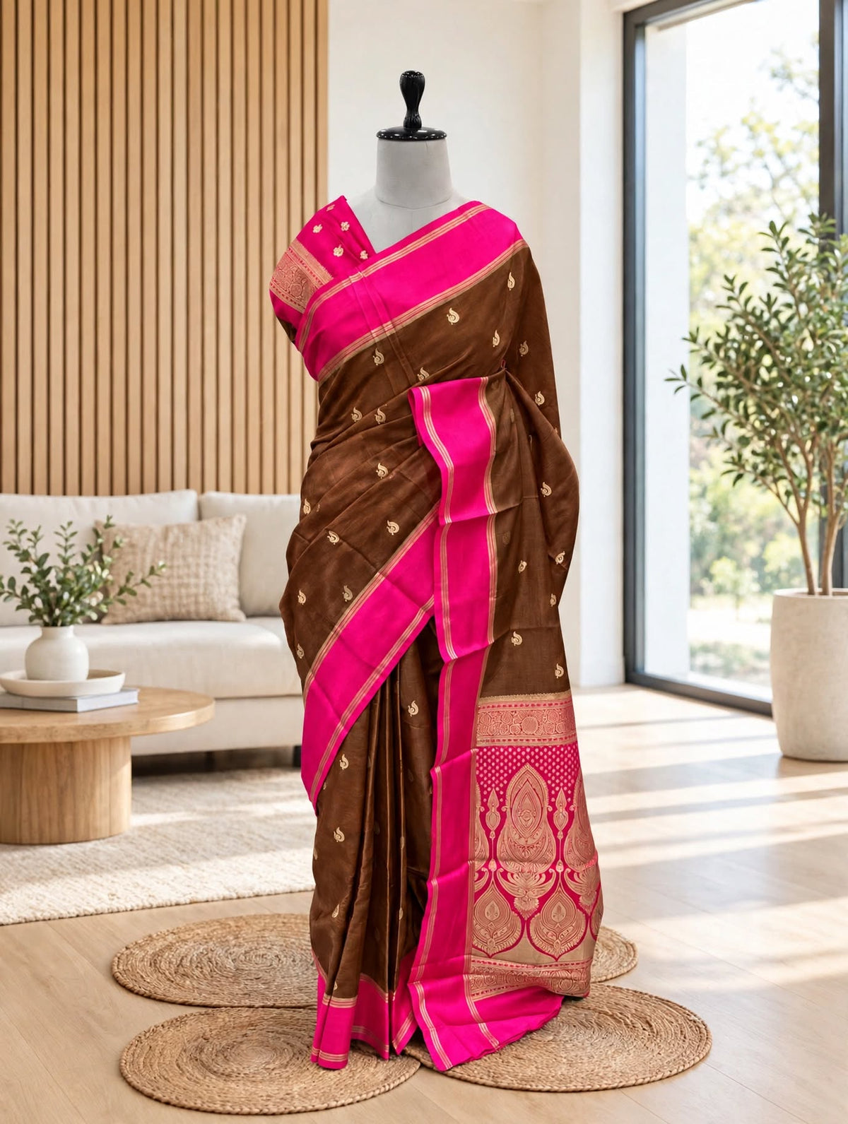 Gaji Silk Contrast Gap Border Saree