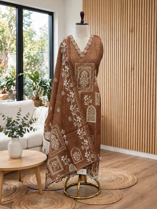 Linen Kantha Unsticthed Suit