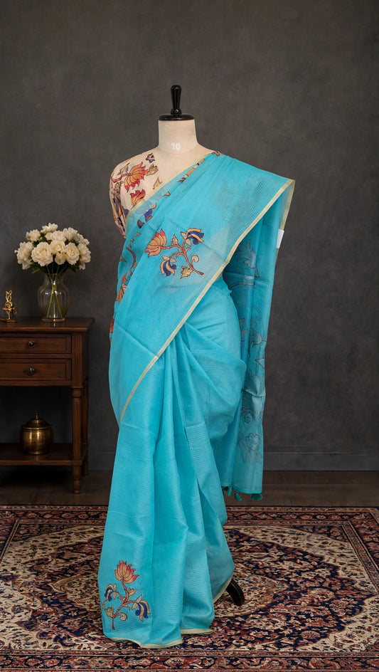 Silk Kota Applique Work Saree