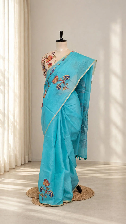 Silk Kota Applique Work Saree