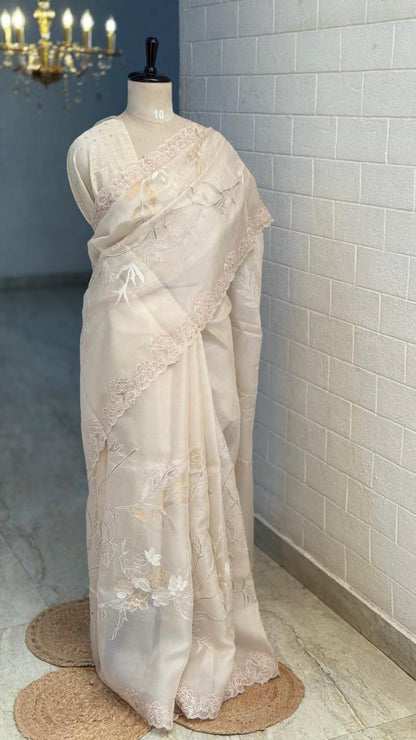 Pure Organza White Applique Saree