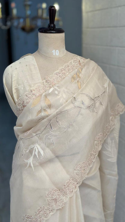 Pure Organza White Applique Saree